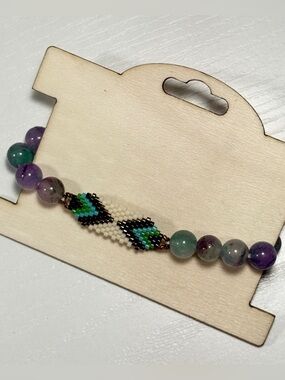 Handmade natural gemstone and seed beads bracelet